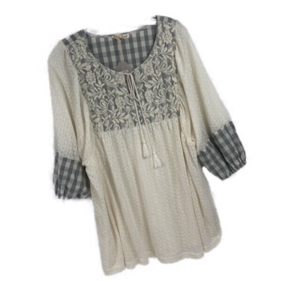Hem & Thread Cream and Gray Willie Top NWT M - Picture 1 of 8